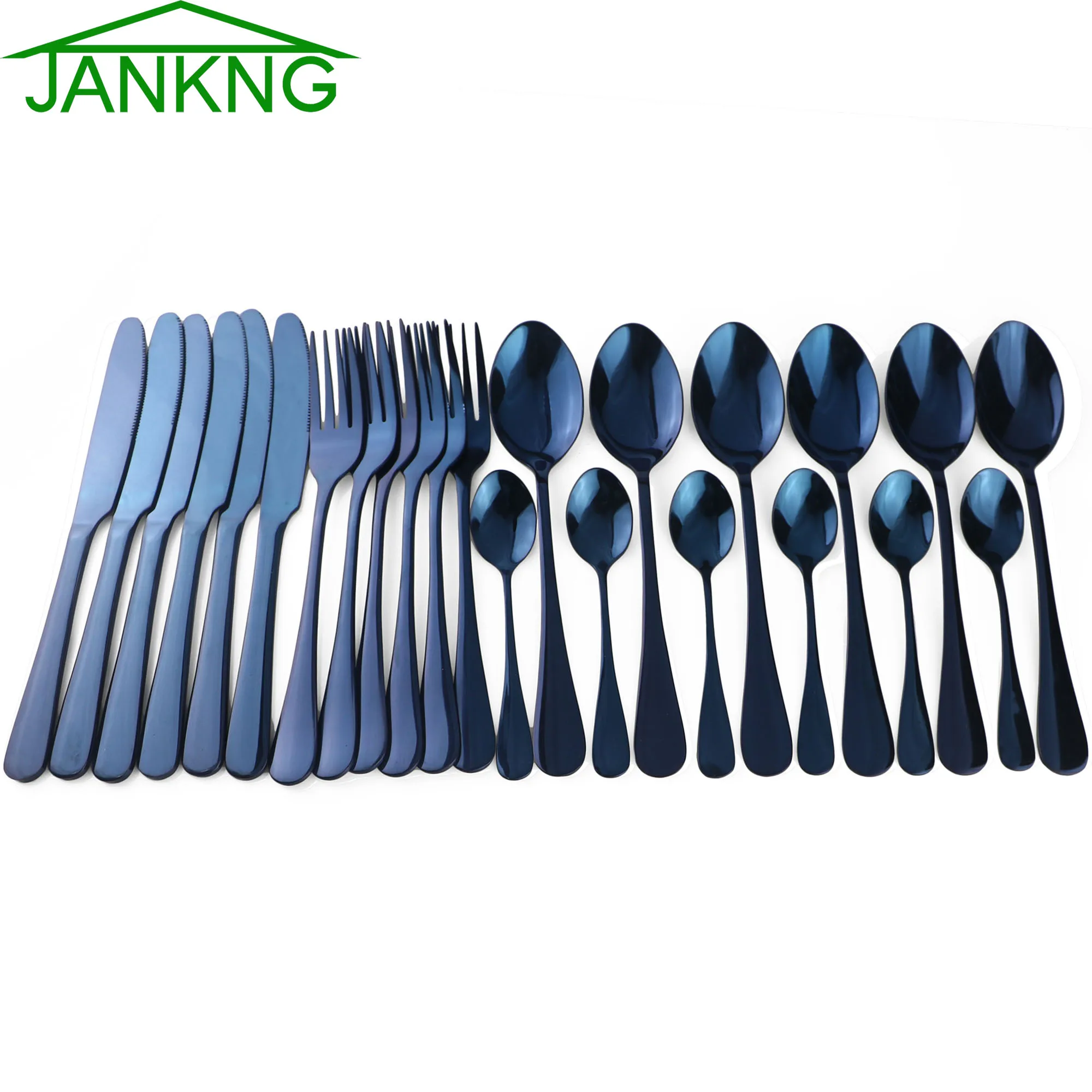 

JANKNG 24Pcs Blue Mirror Cutlery Set 304 Stainless Steel Dinnerware Sets Black Gold Dining Knive Forks Restaurant Tableware Set