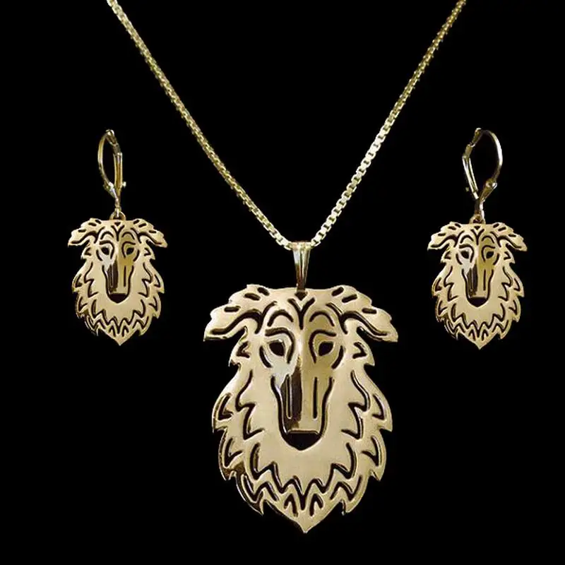 Lovers Cutout Dog Shaped Metal Borzoi Dog Jewelry Set