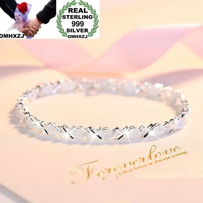 

OMHXZJ Wholesale European Fashion Woman Girl Party Wedding Gift Shiny Silver OX 999 Sterling Silver Bracelet BA77