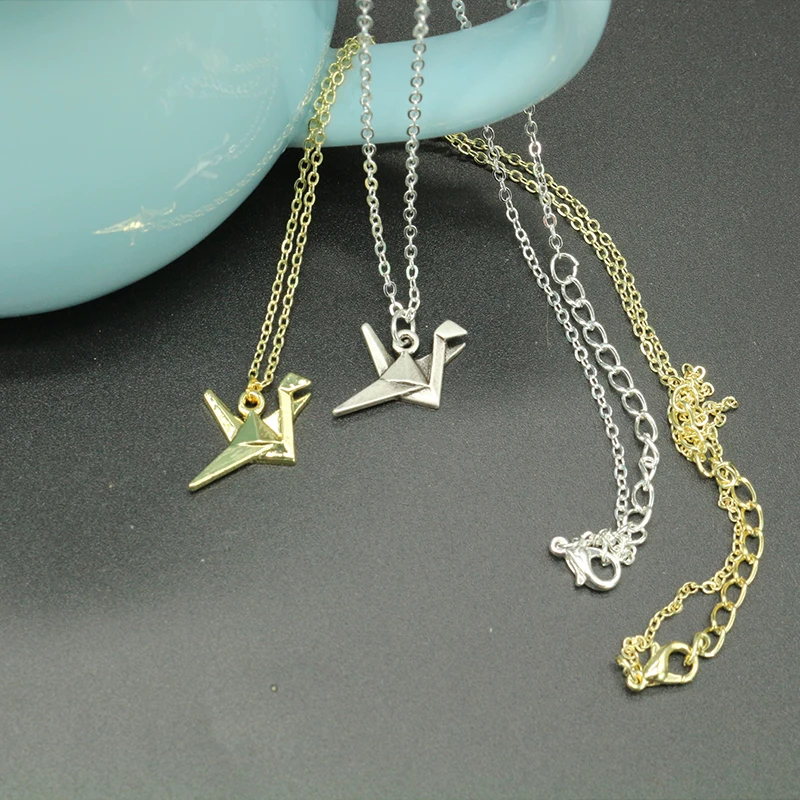 lanseis 1pcs women Sweet Korean style Origami Necklace Animal Crane Jewelry Bird Necklace girl cute Pendant Charm jewelry