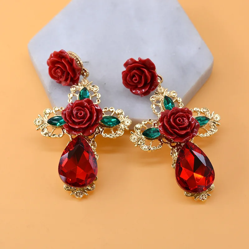 2019 Trendy Alloy Crystal Women Dangle Statement Earrings Flower Long Pendant Earrings for girl Drops Bohemian jewelry