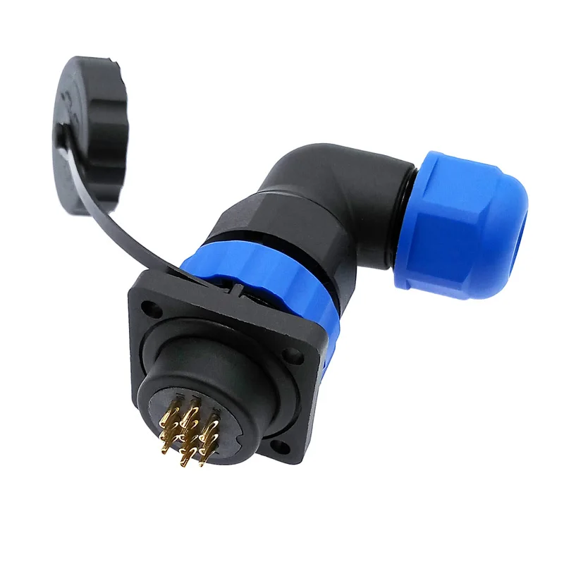 SP20 waterproof connector 2/3/4/5/6/7/8/9/10/12/14 pin IP68 angle connectors 90 degree elbow flange socket