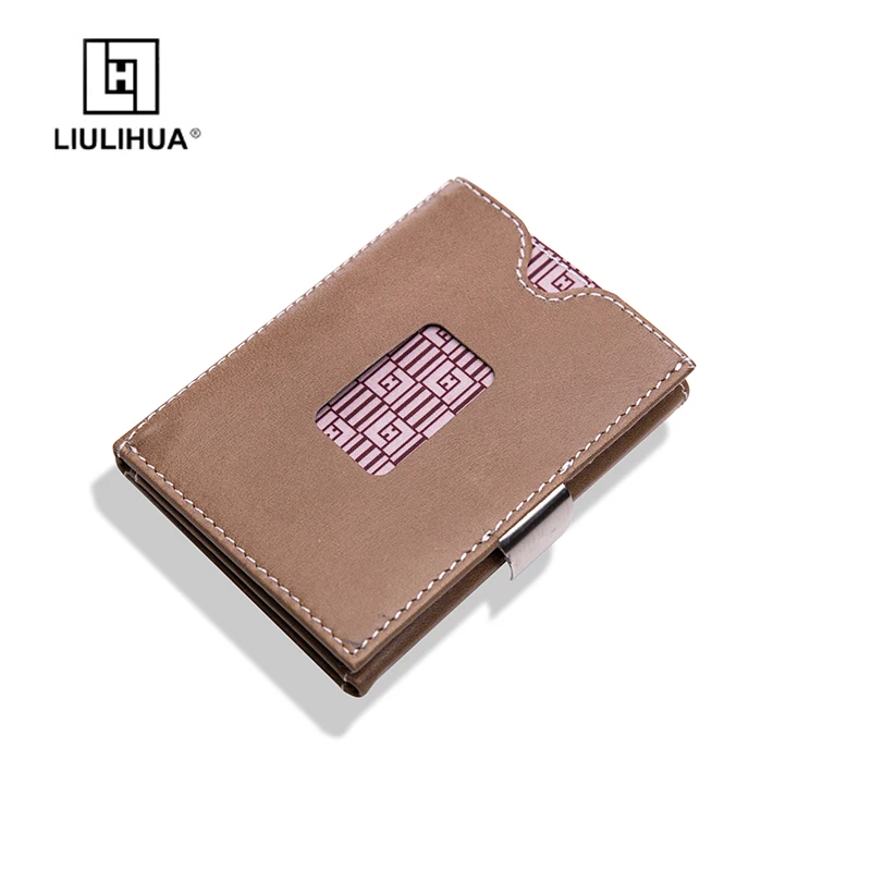 

LIULIHUA New Product Trifold Luxury Purse Casual Real Leather Card Holder Man Slim Mini Travel Wallet with Stainless Steel Lock