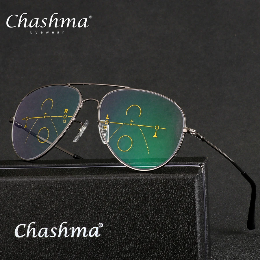 

CHASHMA Brand Progressive Multifocal Lens Reading Glasses Men Presbyopia Hyperopia Bifocal Glasses Titanium Oculos De Grau 1.5