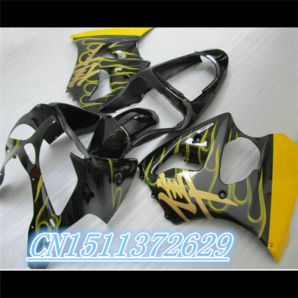 Bo ABS full fairings set for Kawasaki ZX-6R 2000-2002 yellow flames black fairing kit Ninja 636 ZX6R 00 01 02