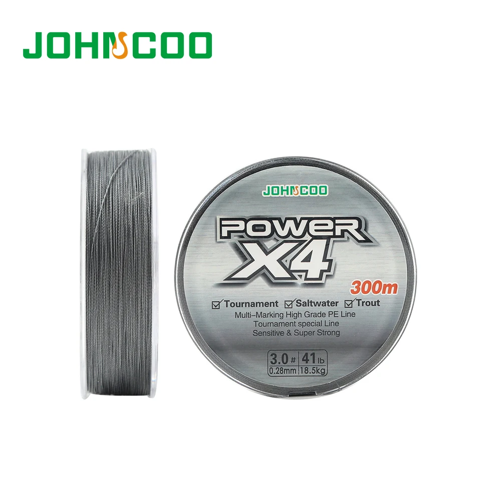 JOHNCOO-4 브레이드 낚싯줄 와이어 300 미터 0.6-8 크기, 송어, 초강력, 바닷물 토너먼트, 그레이드 라인용