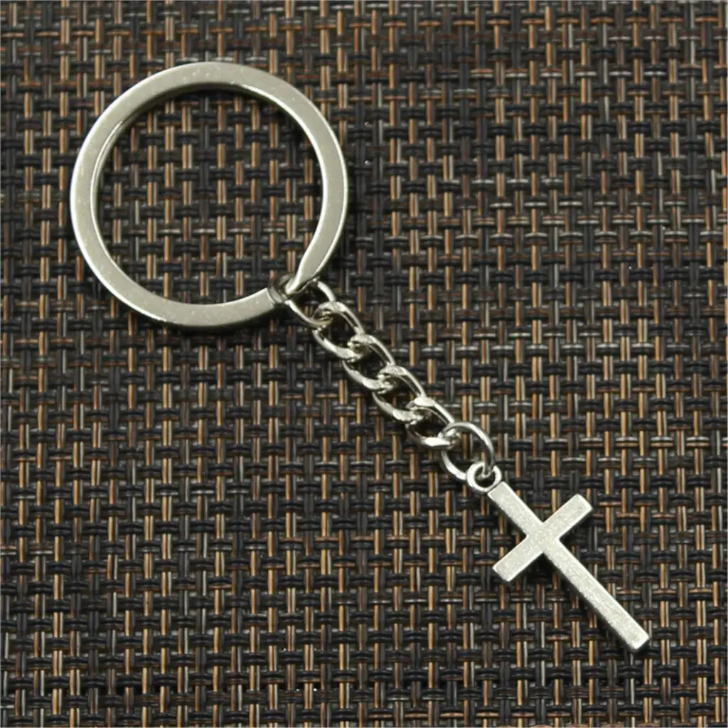 New Fashion Men 30mm Keychain DIY Metal Holder Chain Vintage Cross 13x27mm Silver Color Pendant Gift