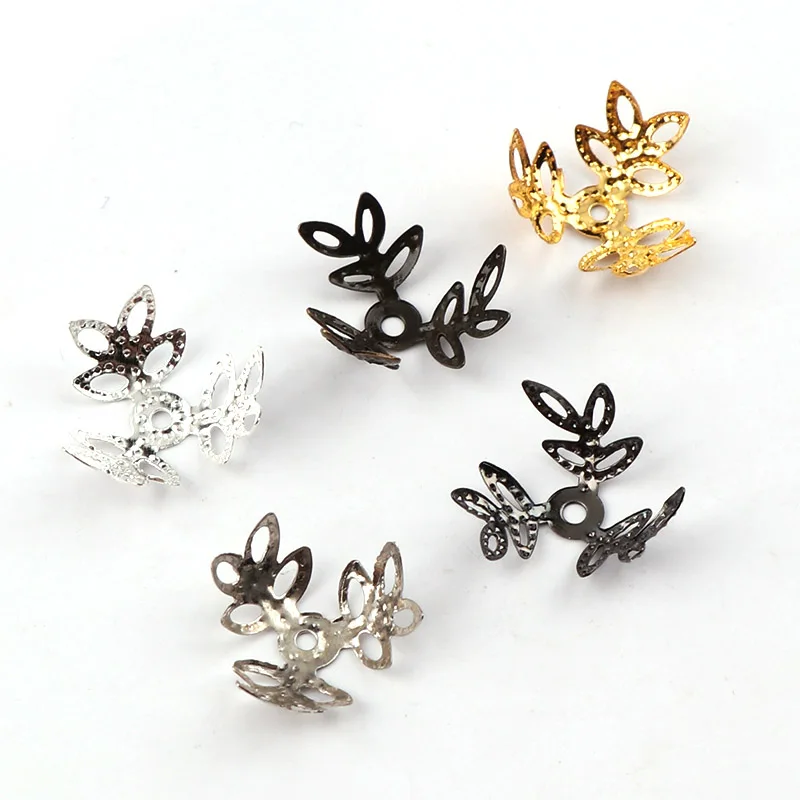 10mm Vintage Filigree Metal Three-Leaf Hollow Flower Spacer Beads End Caps Pendant DIY Charms Connectors Jewelry Findings