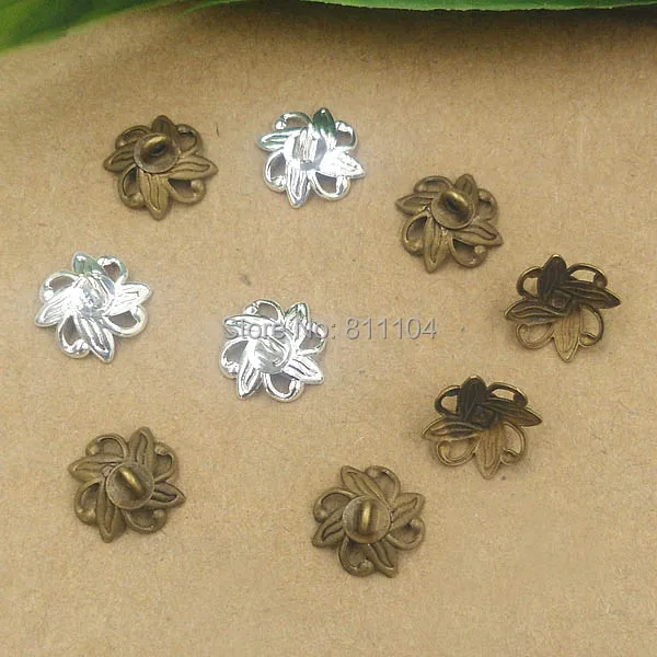 9mm Bell Bead End Caps Filigree Flower Charms with Loop DIY Jewelry Findings Multi-color Plated Brass Metal