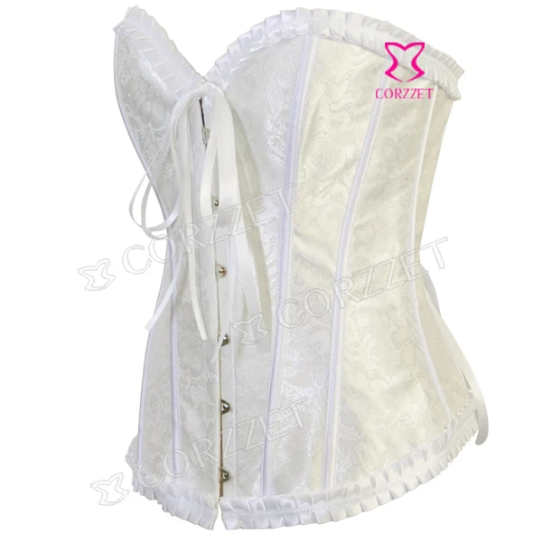 New 2014 Sexy Lingerie Wedding White Bridal Bustier & Corsets Body Shaping Corset Top Corpete Corselet With Ruffles Decoration