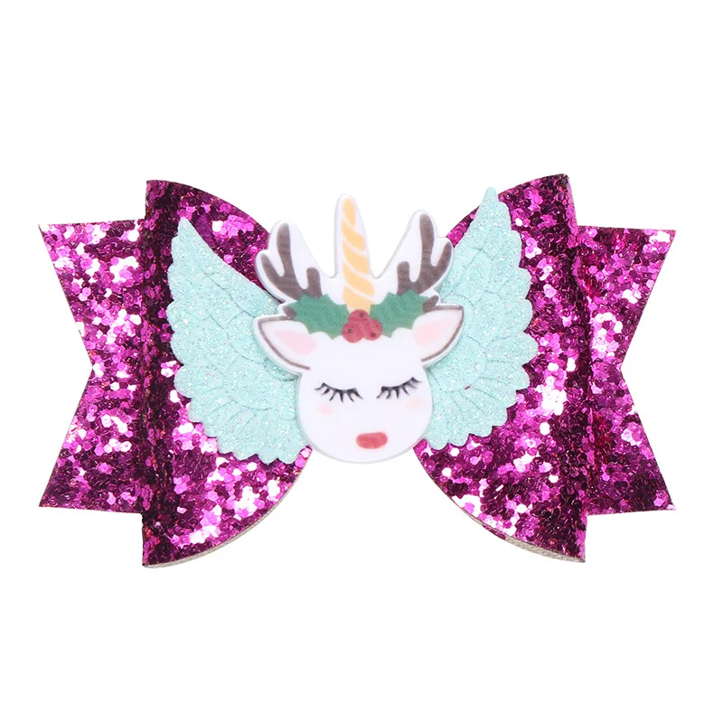 Hair Accessories Hair Bows for Girls Shiny Glitter Hair Clips 3'' Cute Elk Unicorn Hairpins Kids Princess Hair Accessory