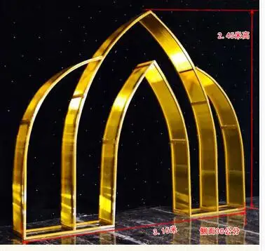 Wedding props iron art screen sunshine board wave golden arch frame stage background furnishing pieces wedding decoration.