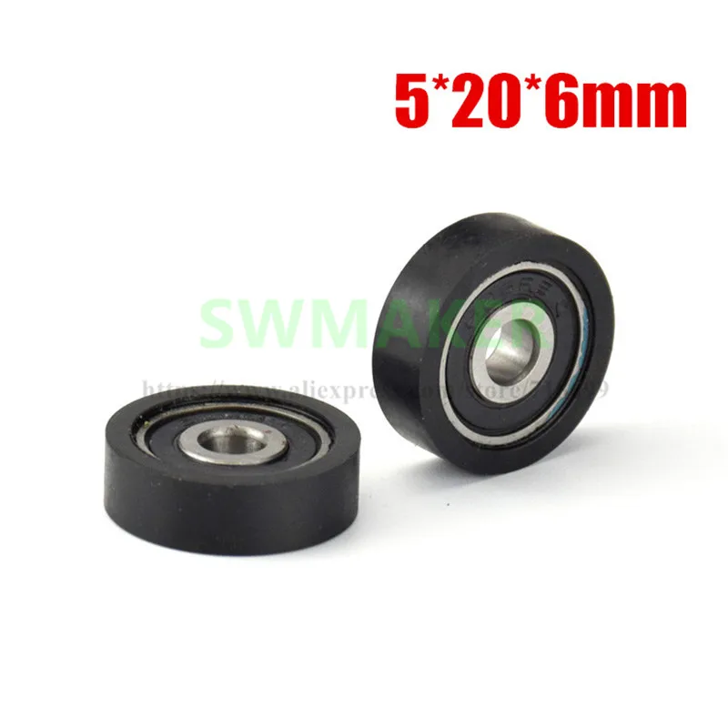 10pcs 5*20*6mm PU polyurethane, wear-resistant mute, 625 gum-coated, bearing wheel, plane roller conveyor belt