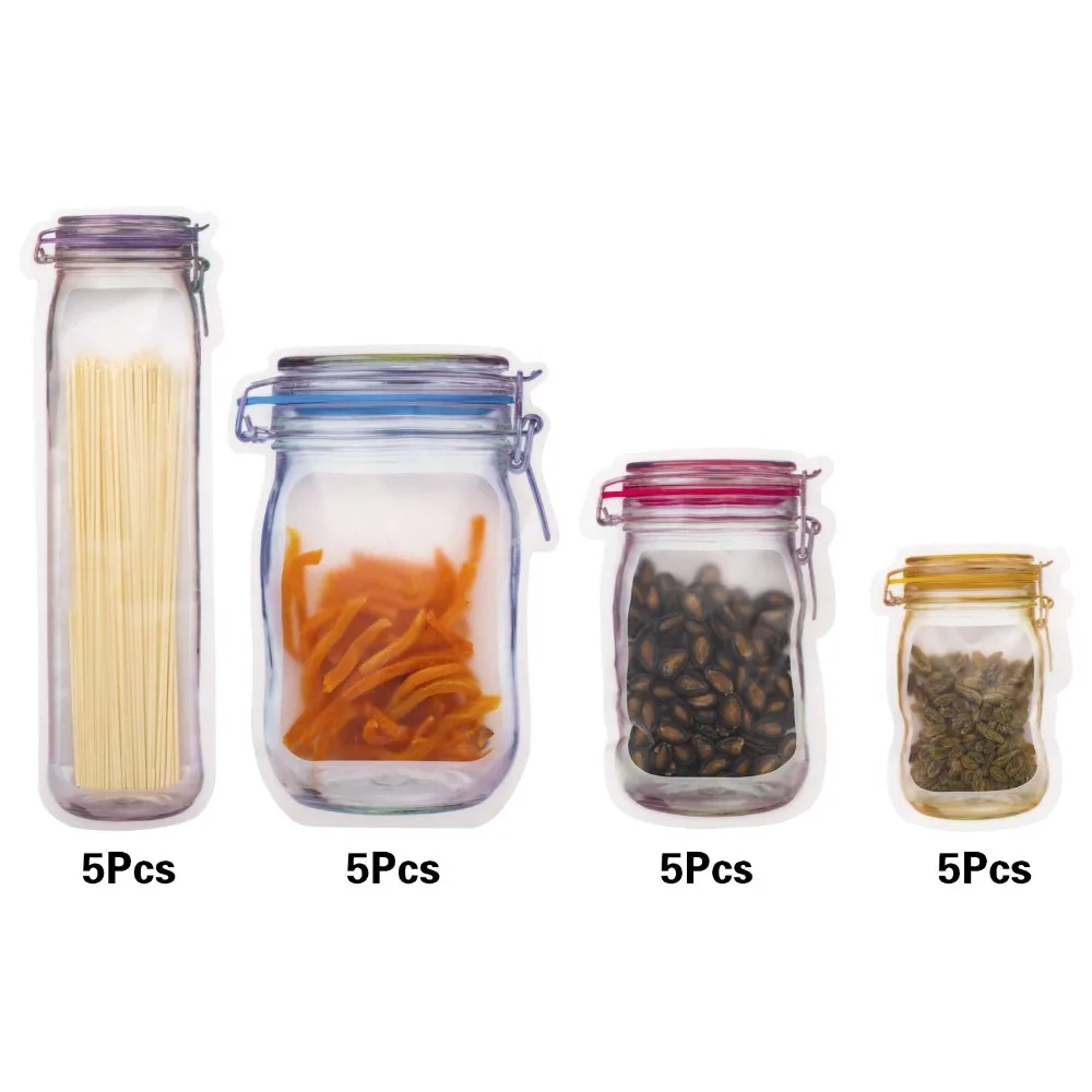 LMETJMA Reusable Mason Jar Bags Portable Mason Jar Zipper Bags Seal Food Saver Storage Bags Snack Sandwich Ziplock Bags KC0248