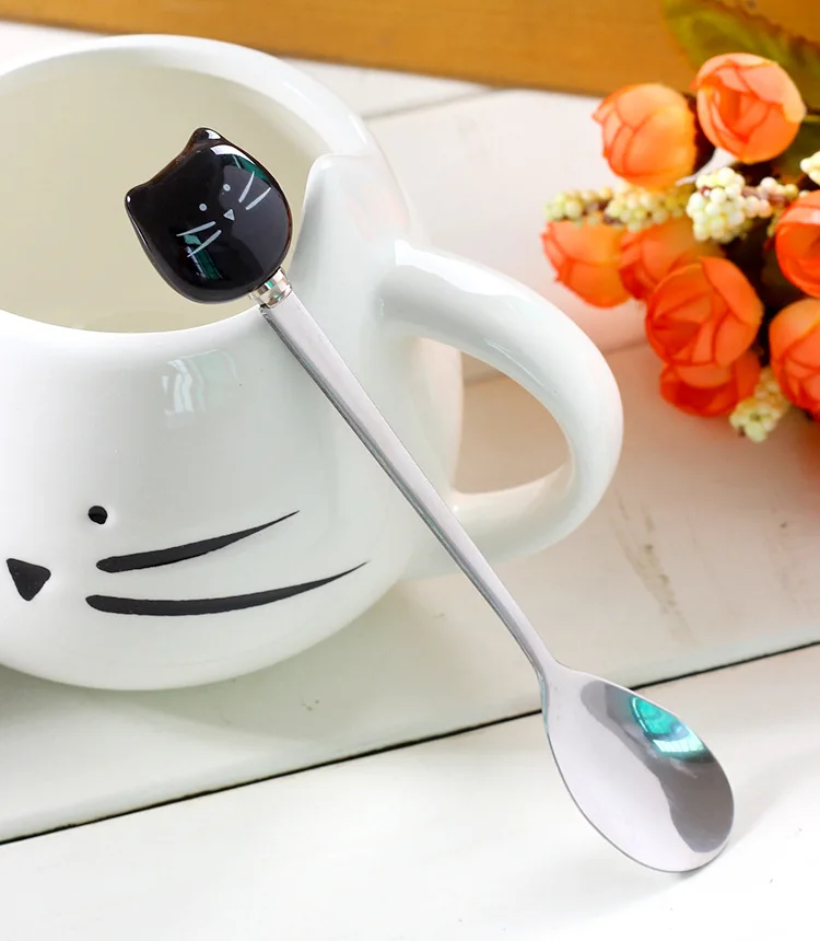 Ceramic Cute Cat Mugs With Spoon Coffee Tea Milk Animal Cups With Handle 400ml Drinkware Nice Gifts