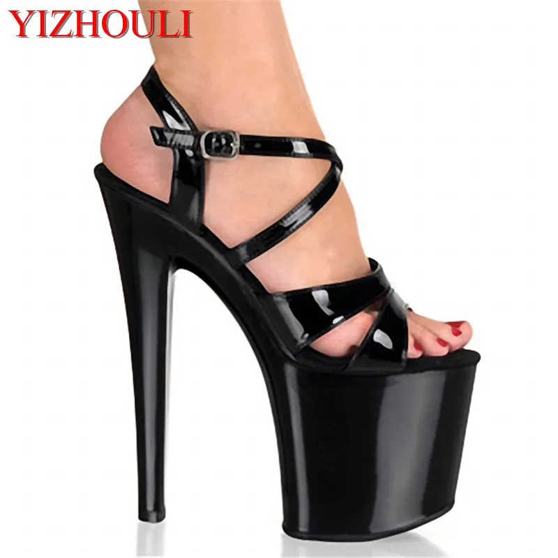 20cm Black high heel shoes with thick bottom dazzling lady tide, sexy fish mouth peep-toe Dance Shoes