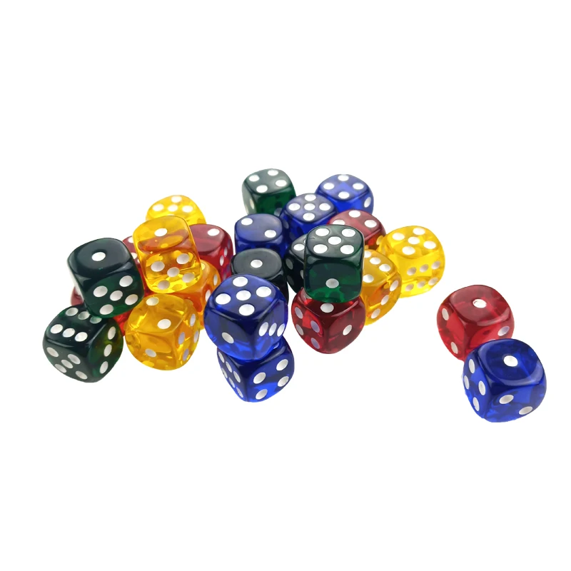 Yernea-Juego de dados acrílicos transparentes, juego de dados de punta blanca de 16mm, esquina redonda, hexaedro de cuatro colores, juegos de mesa,