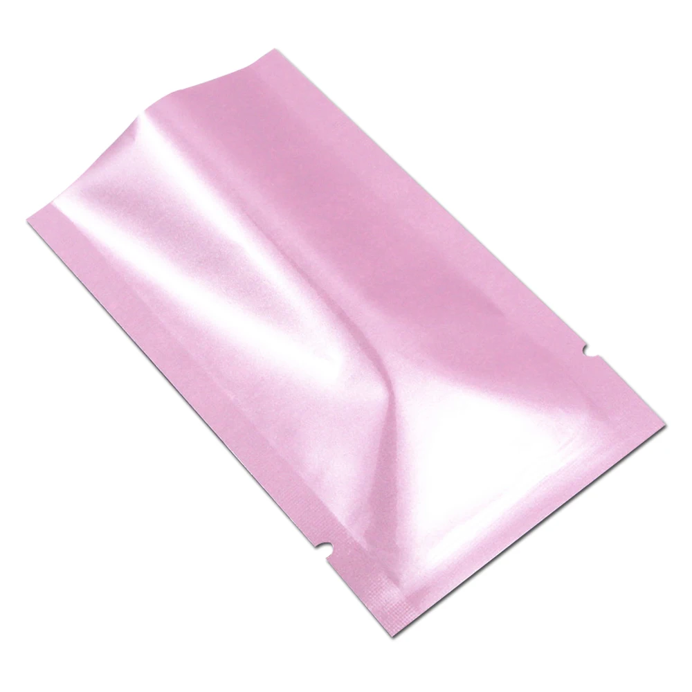 DHL 2500Pcs/lot Glossy Pink Open Top Aluminum Foil Packaging Bag Mylar Foil Candy Cookies Snack Storage Package Pouches 7 Sizes