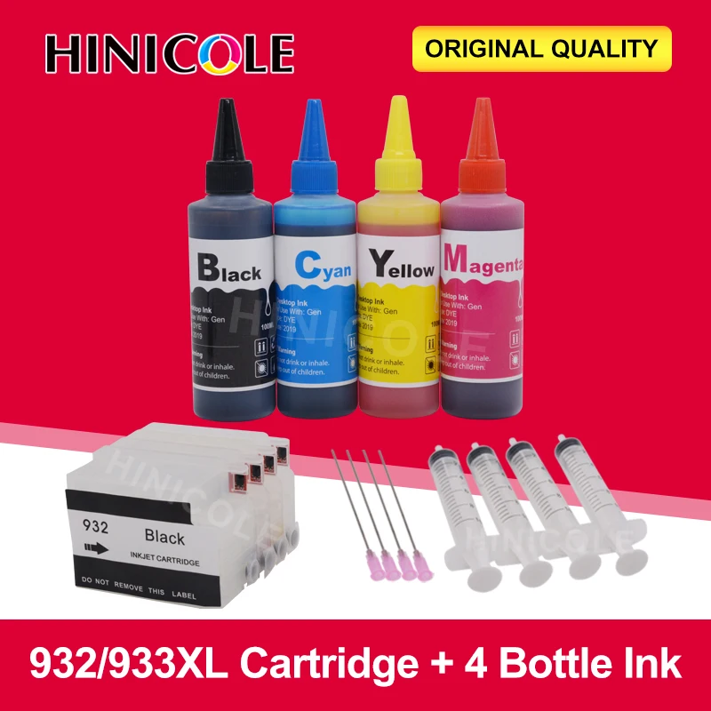 

HINICOLE Refillable Ink Cartridge For HP 932 933 932XL Officejet 7110 7610 6600 6700 6100 7612 Printer + Dye Ink Refill kit