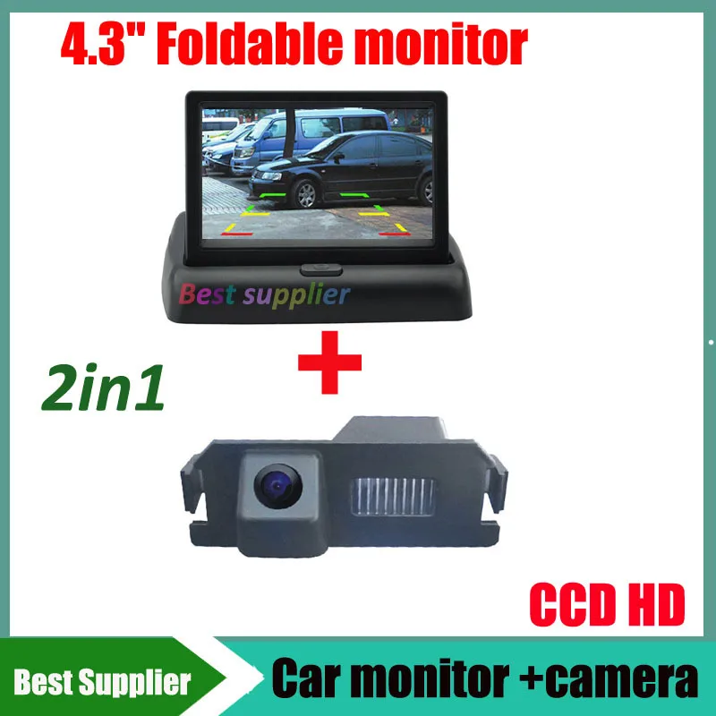 2in1 2 in 1 car parking System for HYUNDAI I30 Genesis Coupe for KIA Soul CCD Car Rear View Camera + 4.3inch Car rear monitor