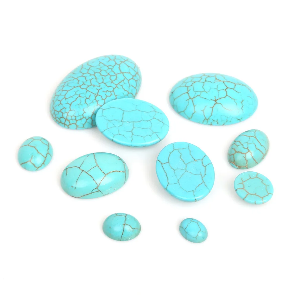 10-40pcs/bag Different Size Synthetic Blue Calaite Stone Half Oval Flat Back Cabochons Beads For DIY jewelry findings