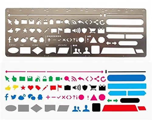 Pack of 2 Stainless Steel Drawing Painting Stencils Scale Template Set Graphics Stencils for Scrapbooking Card and Craft Project