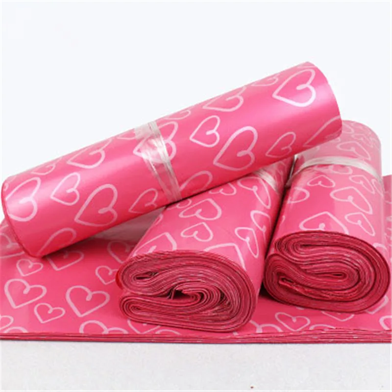 50Pcs/Lot Courier Bags Frosted Pink Heart Pattern Self-Seal Adhesive Bag Matte Material Envelope Mailer Postal Mailing Bags