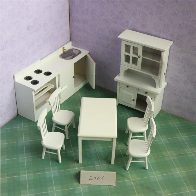 1:12 dollhouse miniature white Cabinets furniture toys pretend play toy chair table kitchen sets for girls children kids dolls