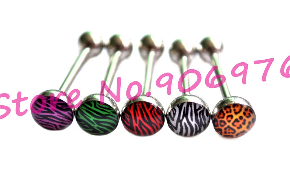 

Zebra Tongue Rings Tongue Ball Studs Bar Ikon Threaded Acrylic Fancy Body Piercing Jewelry Popular Jewellry Crystal Oil Design