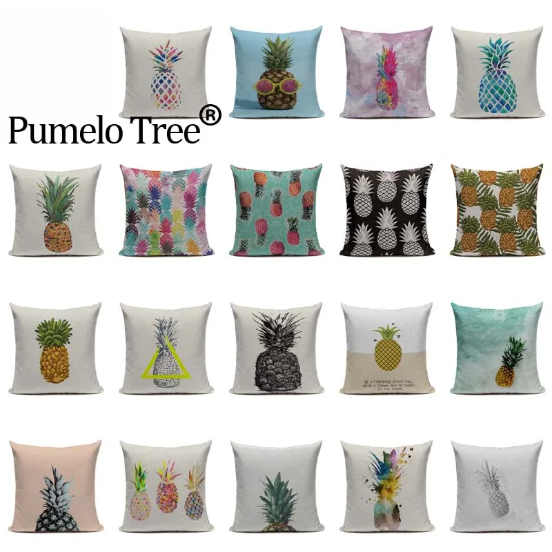 Custom Modern Colorful Pineapple Ananas Decoration Tropical Decor Print Linen Sofa Car Cushion Cover HighQuality ThrowPillowCase