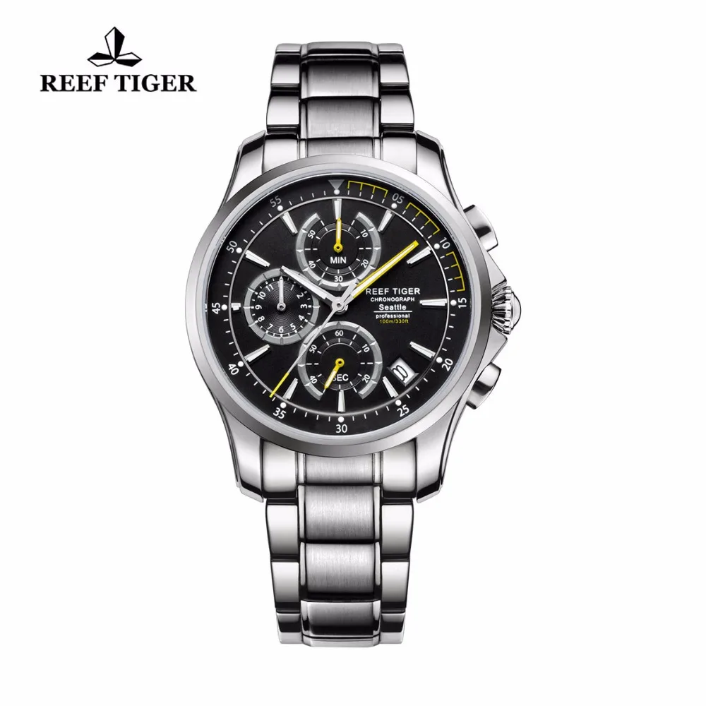 Reef Tiger/RT Watches Casual Sport Watches with Super Luminous Men\'s Chronograph Stop Watch with Date Steel Quartz Watch RGA1663