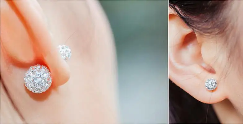 925 Silver Needle Fashion Shiny Double Shambhala Ball Crystal Ladies Stud Earrings Jewelry Anti Allergy Drop Shipping