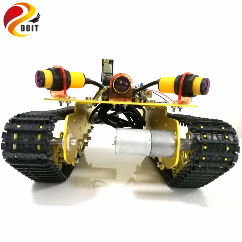 DOIT WiFi-Steuerung Hindernisvermeidung Smart Robot Crawler Tank Car Chassis TS100 mit Stoßdämpfung zur Modifikation per Telefon