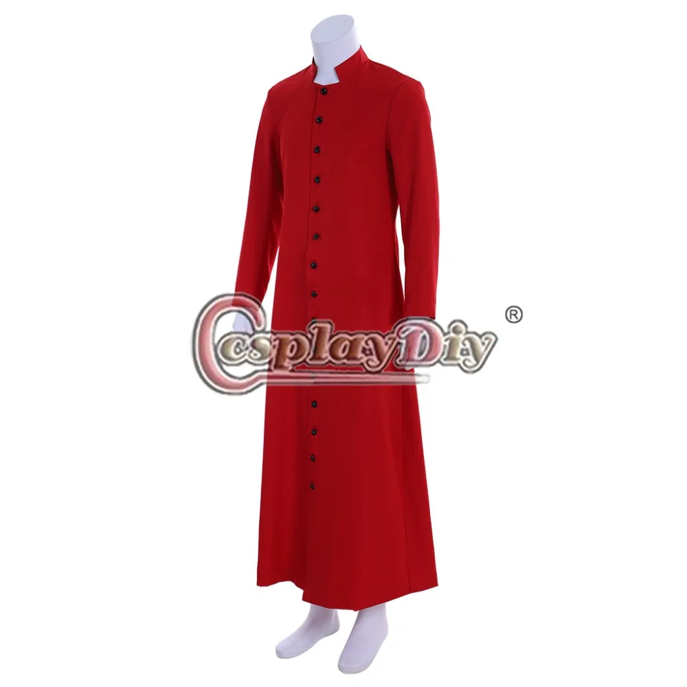 Cosplaydiy Medieval Mens Womens Red Single Breasted Roman Pastor Robe Cassock Clergy Vestment Costume Any Size L320