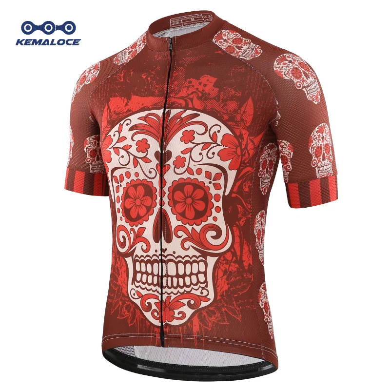 KEMALOCE Roupa Ciclismo Masculino Único Vermelho Crânio Juventude Equipe Profissional Camisa Bicicleta Retrô Novidade China Importado Ciclismo