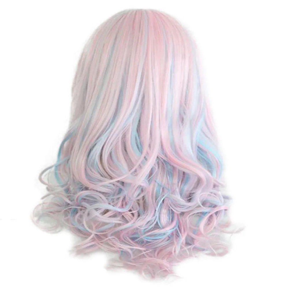 HAIRJOY Women 70cm Long Blue Mixed Pink Wavy Braided 2 Ponytails Synthetic Party Cosplay Wig 30 Colors Available