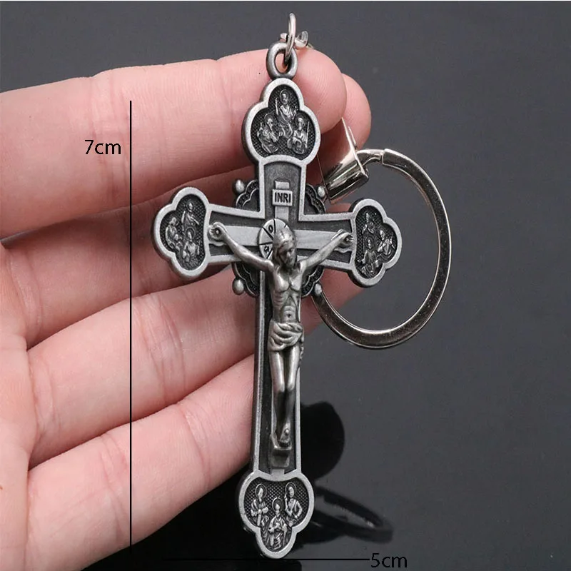 New Fashion Saint Jesus Christ Cross Pendant Key Chain Car Keyring Key, Men\'s Jewelry Car Keychain Jewelry