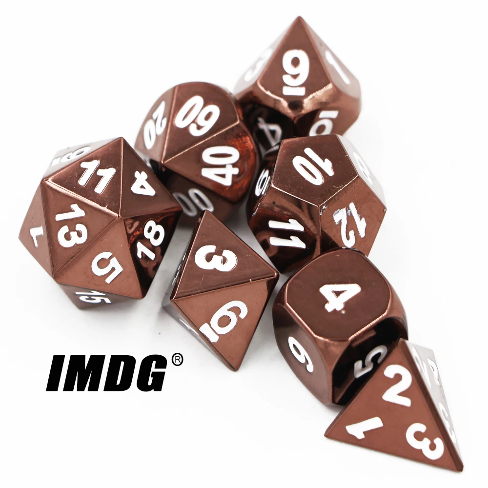 IMDG 7pcs/set Creative RPG Game Dice Polyhedron Metal Dice DND Electrophoresis Orange Digital Game Dice