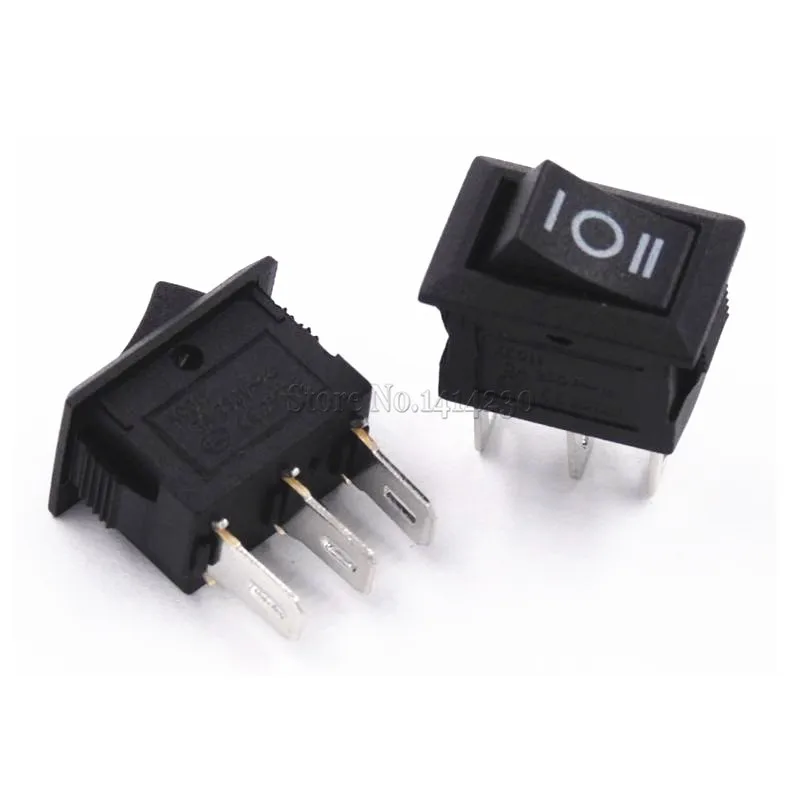 100PCS 3 Pin 3A 250V 10*15mm Black Button Rocker Switch ON OFF ON AC 10X15 Mini Rocker Power Switches