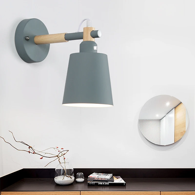 

Nordic Macaron Bedroom Wall Lamp Creative Personality Simple Modern Bedside Lamp Solid Wood Wood Lamp Aisle Corridor Lights E27