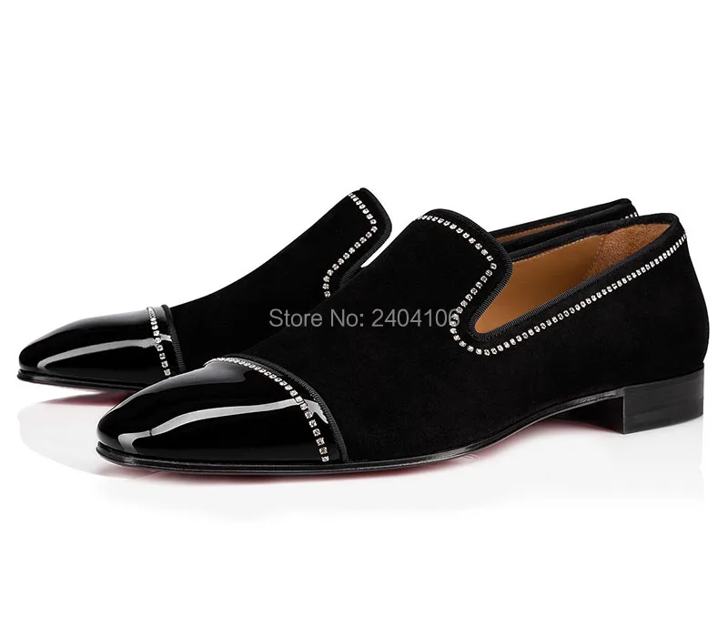 

Shooegle Design Patent Leather Round Toe Suede Loafers Rhinestone Diamond Studs Zapatos Hombre Breathable Black Casual Shoes Men