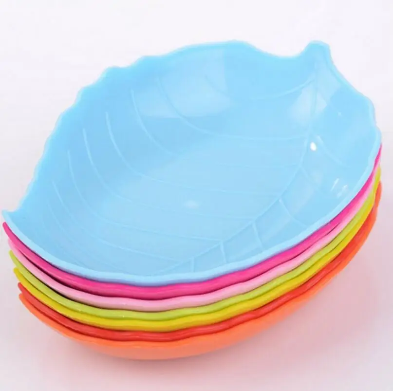 plastic leaf shape fruit dish candy snacks storage plate 7 types colors fruit dishes household food tool LX6515