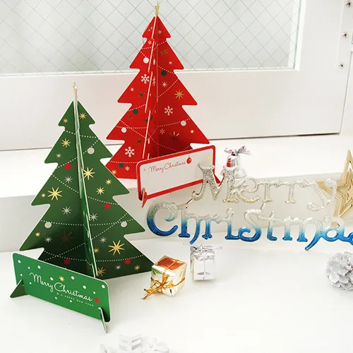 2Pcs/Set 3D Christmas Tree Greeting Card Postcards Handmade Card Birthday Thanksgiving Greeting Card