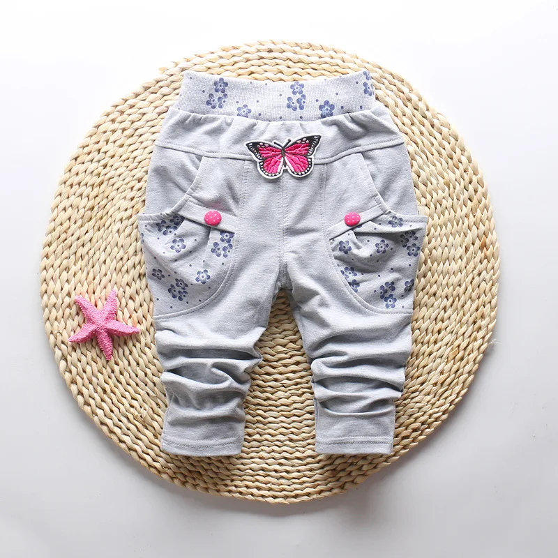 2017 New Spring 100% cotton High-quality cute Butterfly embroidery pattern baby girls pants 0-3 year baby pants for girls