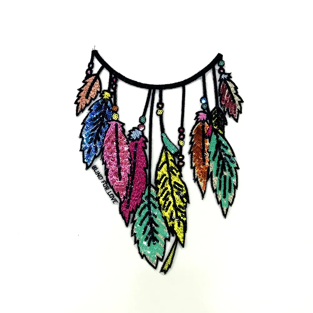 High-grade fine feathers of neckties leaf Sequin sew on patch large-sized T-shirt dress applique coat DIY accessories