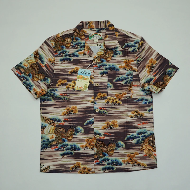 BOB DONG Eagle Pine Tree Print Aloha Hawaiian Shirts Summer Vintage Tee For Men