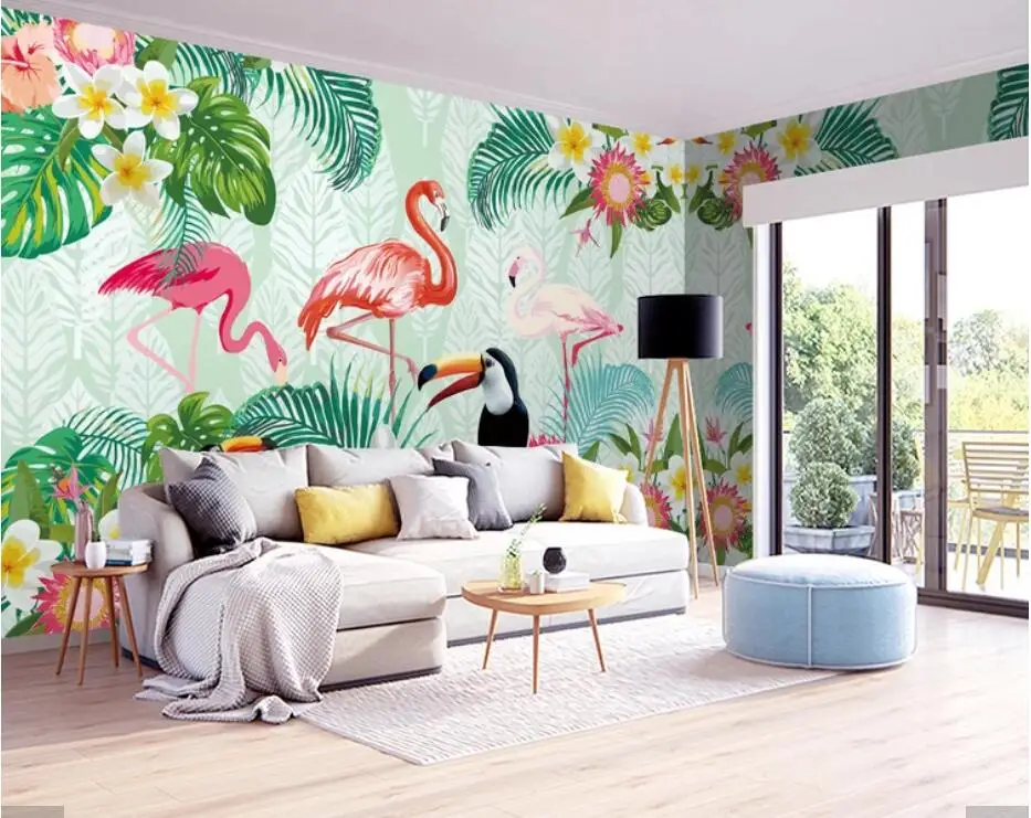 

Flamingos Flower Mural Wallpapers 3d Art Wall Mural Decals for Living Room Bedroom Home Wall Decor Printed Photo Wall Paper Roll