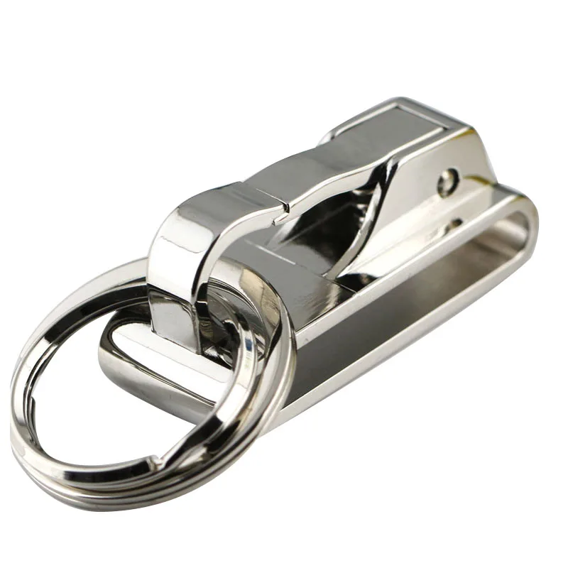 Silver Stainless Steel Keychain Belt Key Chain Design Home Metal Craft Spring Buckle Clip Double Loops Replacement Accessories