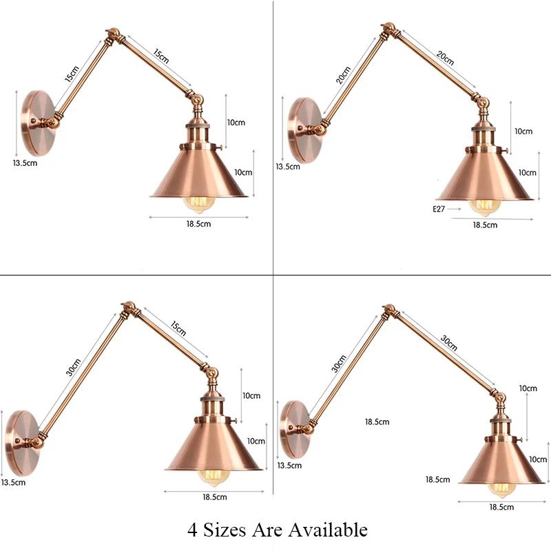 Industrial Sconce Wall lights Vintage E27 Home Bedroom Indoor corridor Long Arm Retro Wall Lamp Led Wandlamp Black Copper