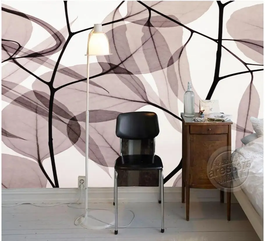 

Home Decoration Simple and modern hand - painted perspective leaf fresco backdrop wall 3d wallpaper